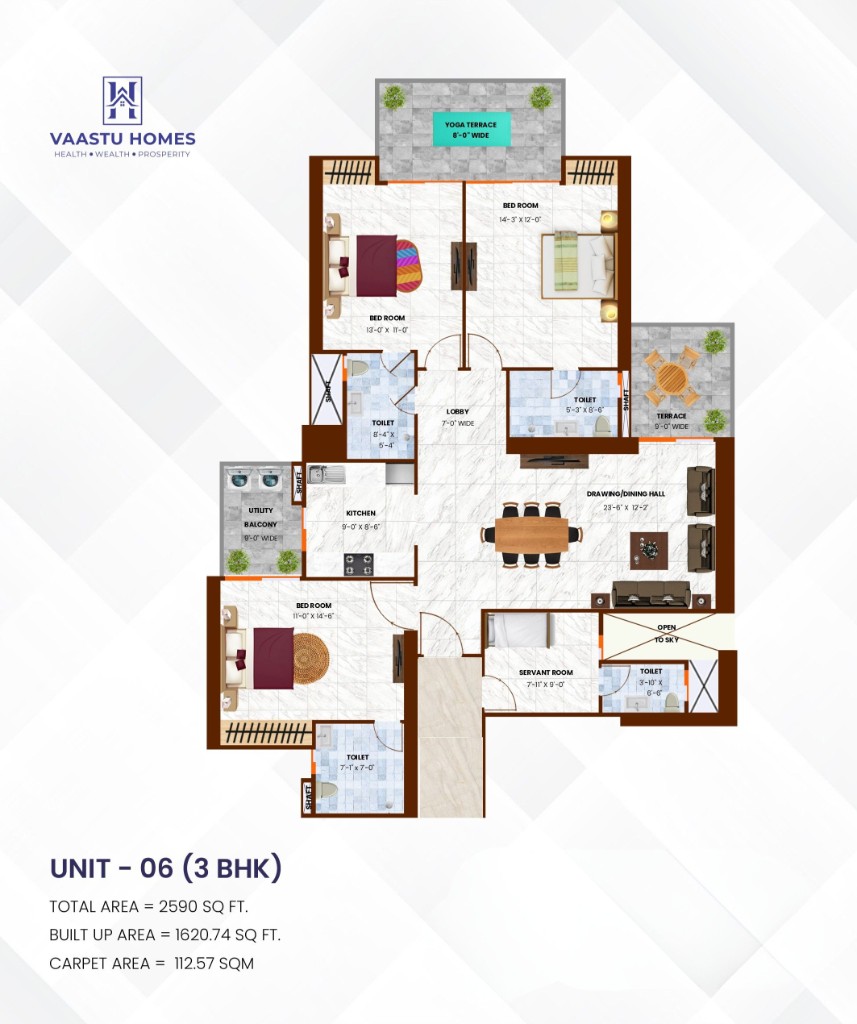 Vaastu Homes Unit 06 — 3 BHK floor plan